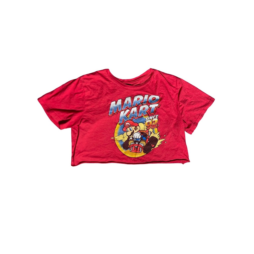 Nintendo Mario Kart Red Cropped Graphic T-Shirt Womens 2X Since 92 Raw Hem